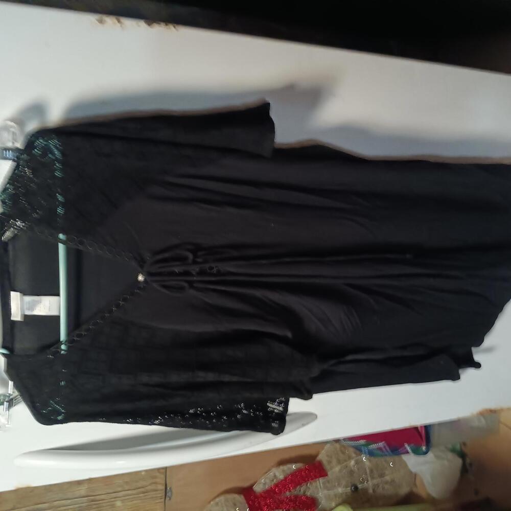 Dotti Black Rayon Spandex Dress with Lace Sleeves - Size L